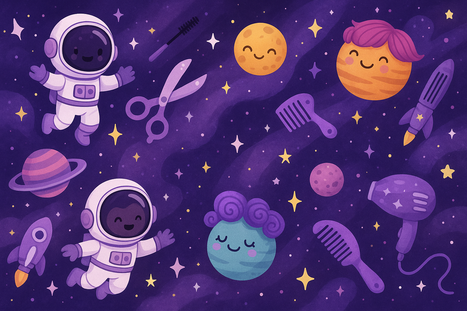 Purple-toned space-themed hairdressing background